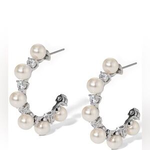 Nadri Venus Pearl C Hoop Earrings